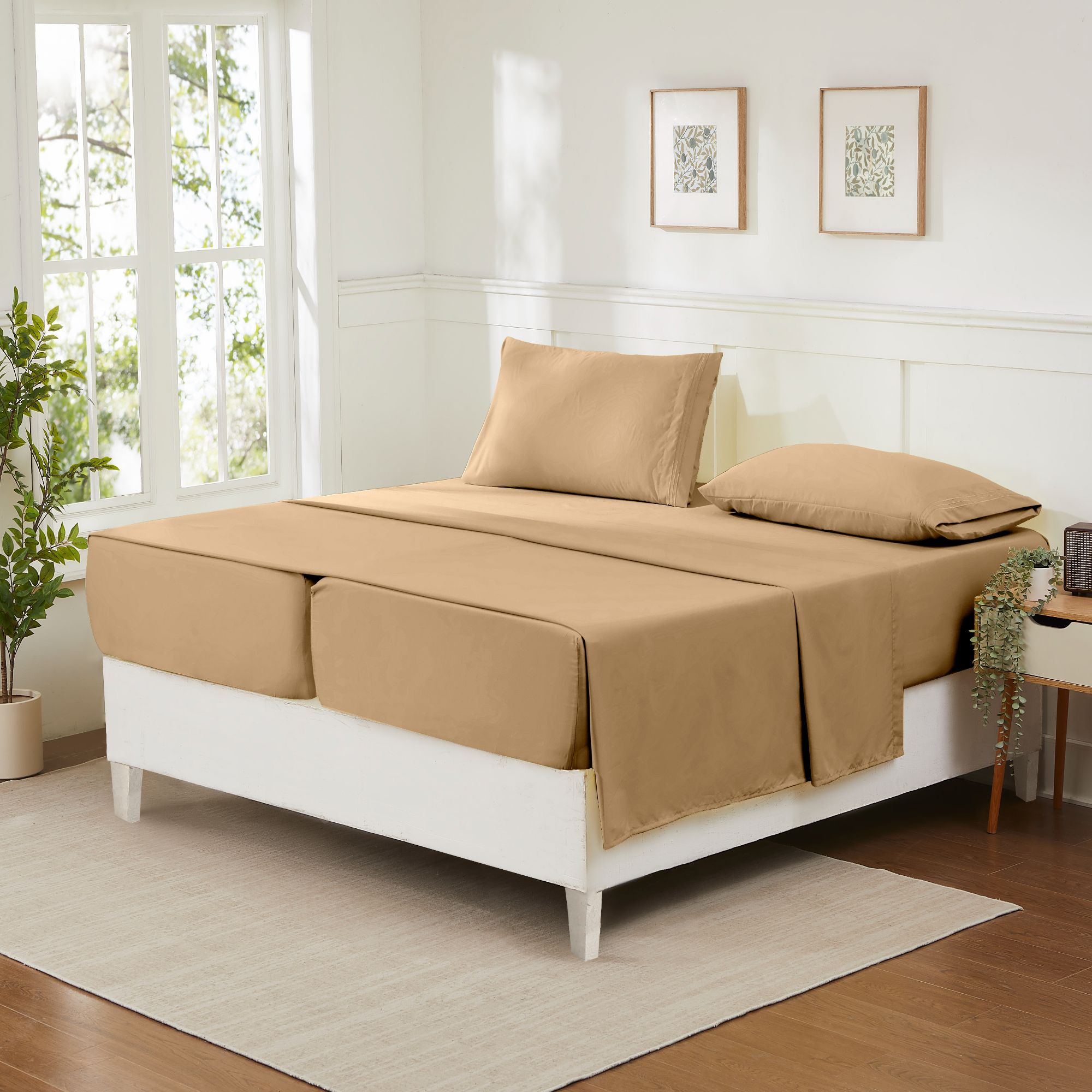 Split & Adjustable King Ultra Soft Double Brushed Sheet Sets - Split King, Taupe