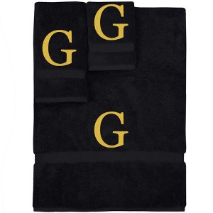 BC BARE COTTON Monogrammed Towel Set, Personalized Gift, Set of 3 - Black - Gold Block - 1 of 1