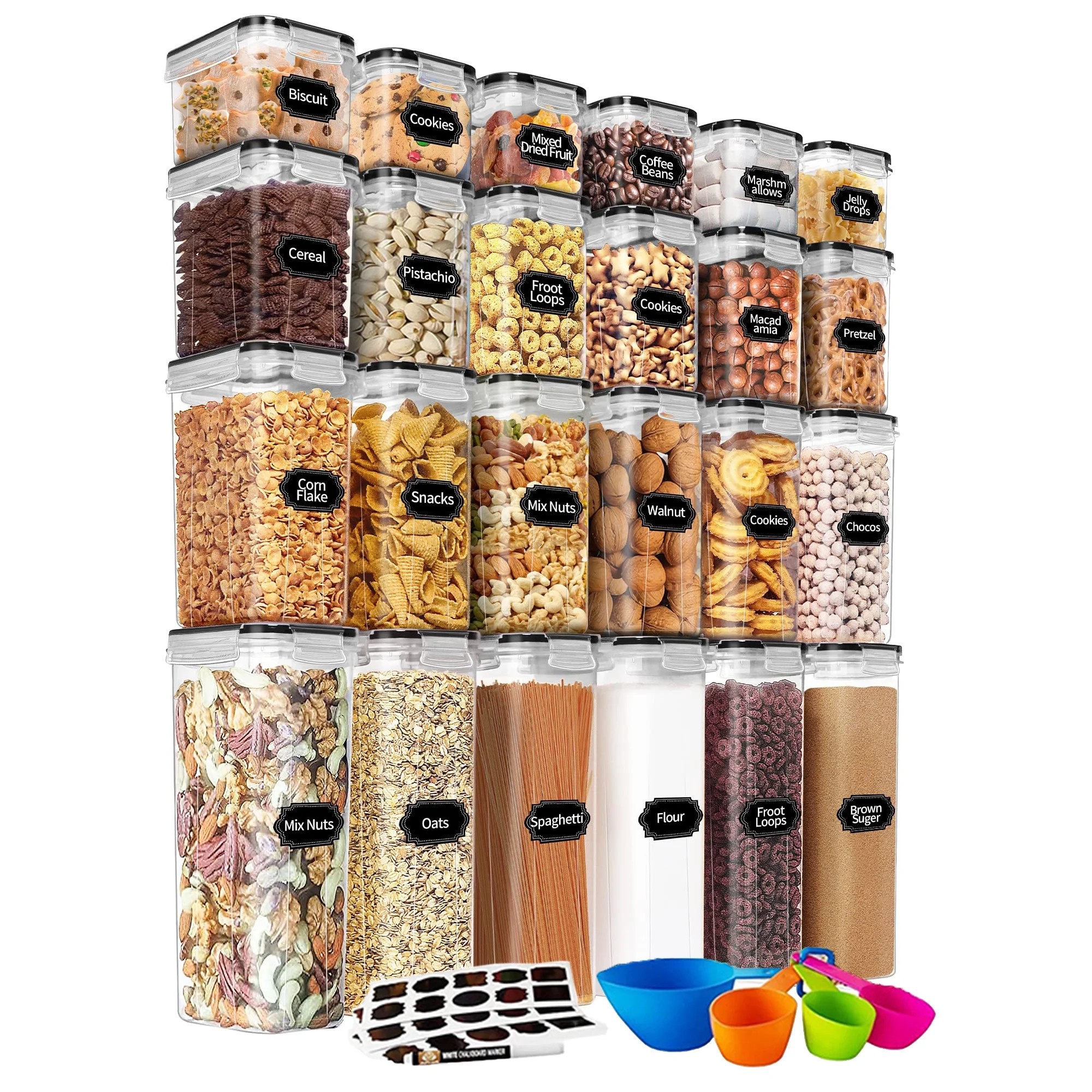 Airtight Food Storage Containers Set, 24-Piece with Labels and Marker