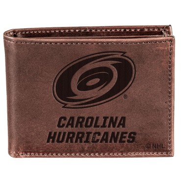 Evergreen NHL Carolina Hurricanes Brown Leather Bifold Wallet Officially Licensed with Gift Box