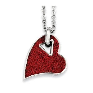 Black Bow Jewelry Stainless Steel and Red Crystal Heart Necklace - 20 Inch - 1 of 4