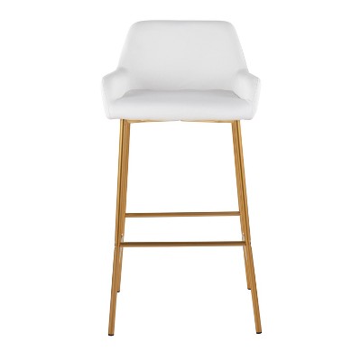 Contemporary Gold Metal and White Faux Leather Barstools, Set of 2