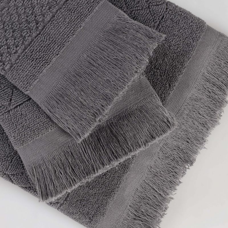 Cotton Geometric Jacquard Plush Soft Absorbent 3 Piece Bath Towel Set by Blue Nile Mills, 3 of 9