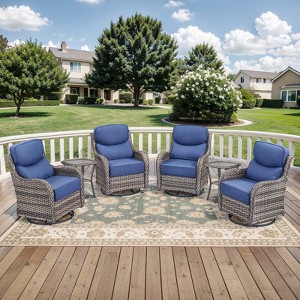 Outdoor Swivel Rocker Chair with 6 Inch Thick Cushion 2 in 1 Porch Glider Swivel Chair - Wicker Patio Furniture Patio Swivel Glider Seating - 1 of 4