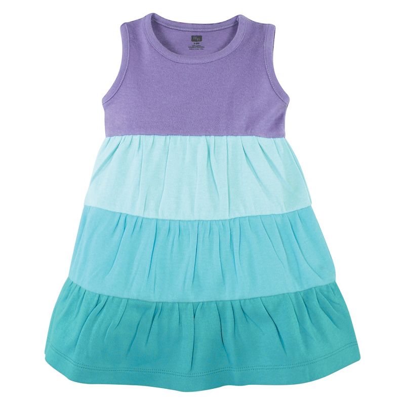 Hudson Baby Infant and Toddler Girl Cotton Dresses, Ombre Coral Teal, 4 of 5