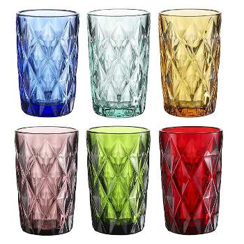 Vintage Style Colored Glass Water Goblet Set of 4 Multi Colors