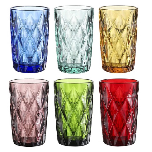 Whole Housewares Colored Tumblers & Water Glasses Set of 4 Multi Colors Drinking Glasses (12 oz)