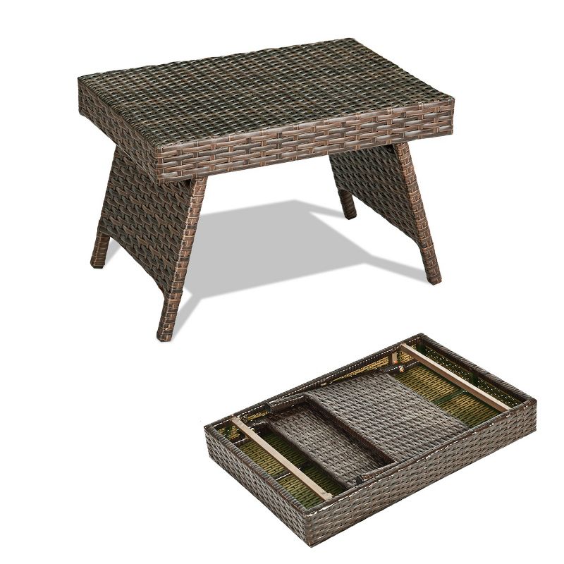 Tangkula Outdoor Wicker Table Patio Rattan Coffee Table Side Table Steel Frame, 1 of 9