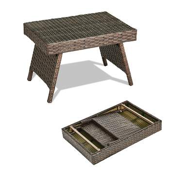 Tangkula Outdoor Wicker Table Patio Rattan Coffee Table Side Table Steel Frame