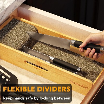 Small Bamboo Knife Drawer Organizer with Cork Dividers