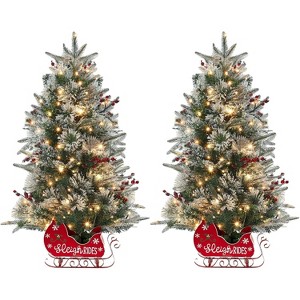 Christmas Tree with 85 Lights, Pre-Lit Artificial Mini Christmas Tree with 8 Mode Includes Red Berries & Sleigh Base for Front Door, Porch - 1 of 4