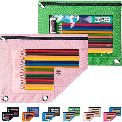 Fmeida Pencil Pouch for 3 Ring Binder, 2 Pack Binder Pencil Pouch with Clear Window Pencil Bags with Zipper & Reinforced Grommets