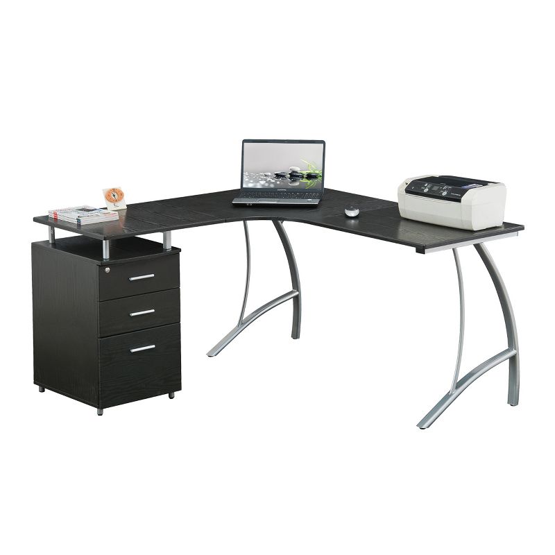 Modern L Shaped Computer Desk with File Cabinet and Storage Espresso Brown - Techni Mobili, 5 of 9