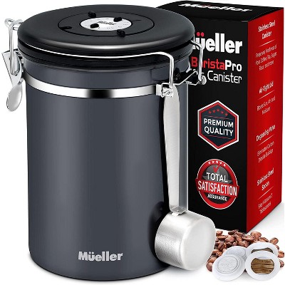 Mueller Coffee Canister Container for Coffee Beans or Grounds, Tea, Sugar, Rice - Day and Month Tracker, Built-In Calendar Wheel - 21oz Capacity - Spoon Included