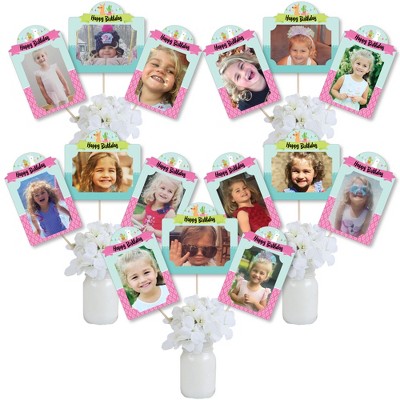 Big Dot of Happiness Whole Llama Fun - Llama Fiesta Birthday Party Picture Centerpiece Sticks - Photo Table Toppers - 15 Pieces