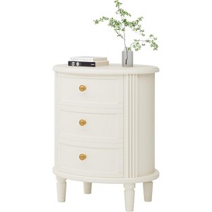 Gulches 20" Oval Farmhouse Nightstand with 3 Drawers, Fully Assembled Wood Bedside Table, Solid Legs for Bedroom Living Room - 1 of 4