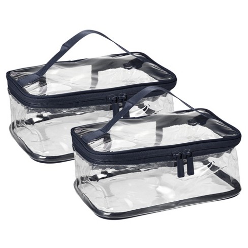 Unique Bargains PVC Zipper Clear Makeup Bags and Organizers Navy Blue 2 Pcs