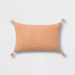 Washed Linen Lumbar Throw Pillow with Tassels Clay - Threshold™
