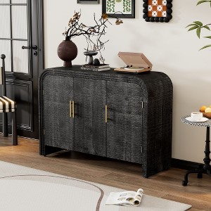XIYUYEU Retro Minimalist Curved Sideboard with Gold Handles and Adjustable Dividers for Living Room or Dining Room - 1 of 4