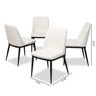Set of 4 White Faux Leather Upholstered Dining Chairs with Black Metal Legs