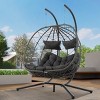 2 Person Outdoor Patio Swing Egg Chair with Stand,Indoor PE Rattan Wicker Hanging Egg Chair,Outdoor Basket Chair with Cushion-Coolbibila - 2 of 4