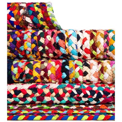 Colorful Hand-Braided Recycled Cotton 12x16 Indoor Rug