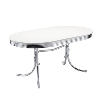Vynxaria White and Chrome Oval Dining Table