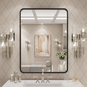 Vynxaria 24x32 Inch Black Aluminium Frame Bathroom Mirror - Modern & Distortion-Free Reflection - 1 of 4
