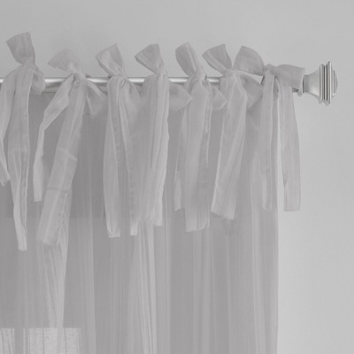Gray Semi-Sheer Tie Top Polyester Window Curtain Panel - 52" x 95"