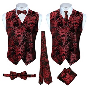 Gioberti Men's Formal 4pc Metallic Paisley Vest Necktie Bowtie and Pocket Square - 1 of 4