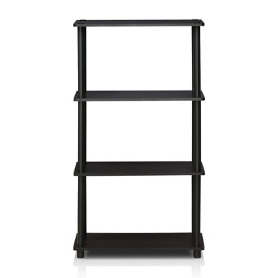 Furinno 4-Tier Ladder Decorative Bookshelf Open Multipurpose Shelf Display Rack Bathroom Kitchen Entryway Storage Shelves,Dark Walnut