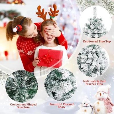 7.5 ft Snow Flocked White Spruce Christmas Tree with Lights