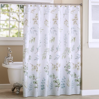 Lakeside Botanical Leaves Bathroom Shower Curtain with 12-Ring Grommet Top