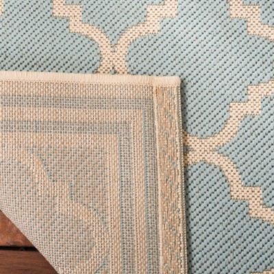 Aqua and Cream Square Synthetic Indoor/Outdoor Rug