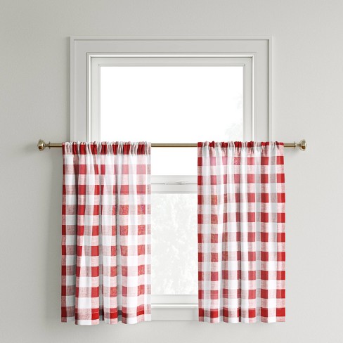 42 X36 Curtain Tier Small Check Red, Red And White Kitchen Curtains