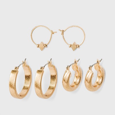 Worn Gold Hoop Earring Set 3pc - Universal Thread™ Gold