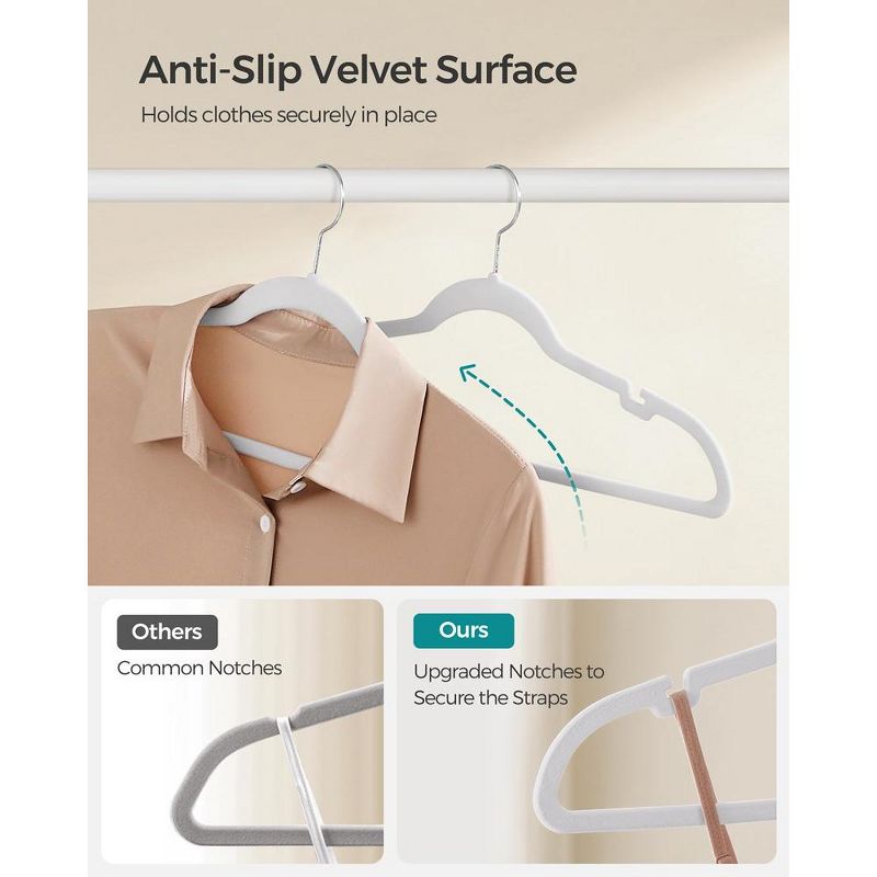 SONGMICS Velvet Hangers Non-Slip Clothes Hangers Pants Bar Space-Saving, 3 of 8