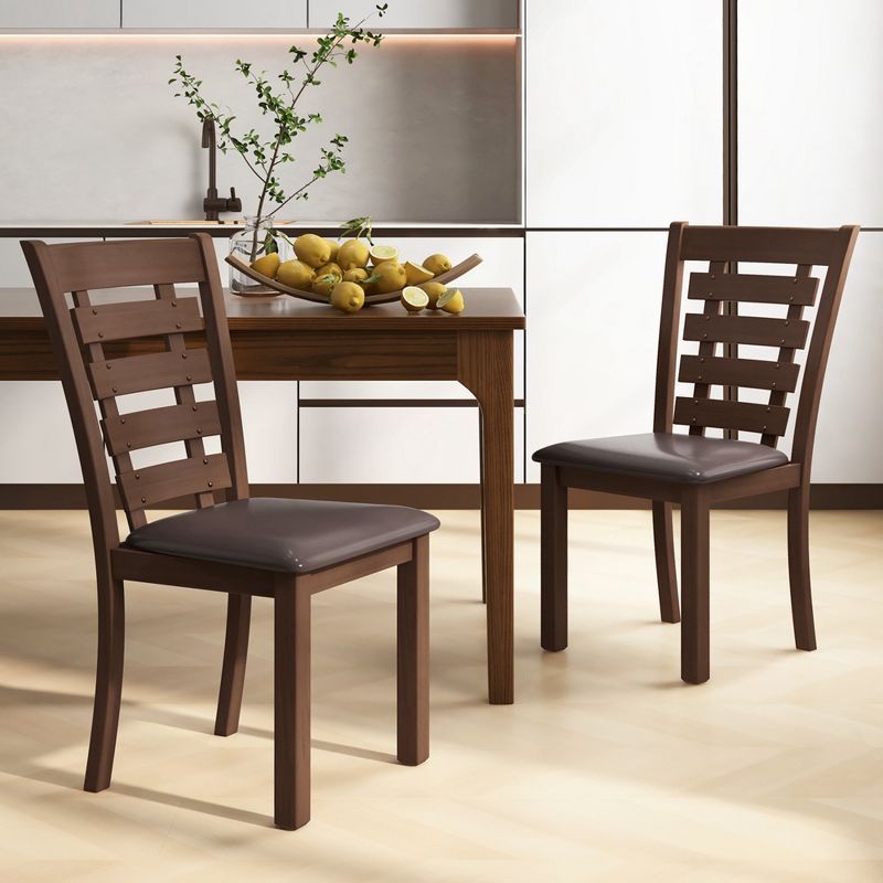 Costway Wooden Dining Chairs Set of 2/4 with Upholstered Seat & Rubber High Back Brown, 4 of 9