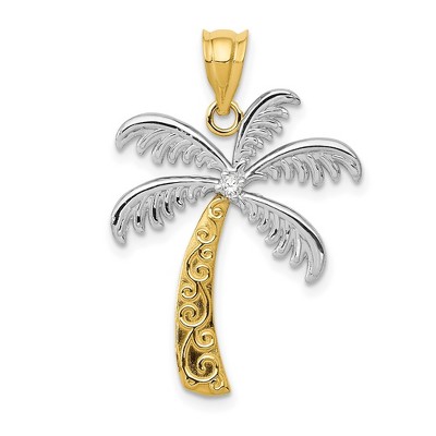 Black Bow Jewelry Diamond Palm Tree Pendant in 14k Yellow Gold and White Rhodium