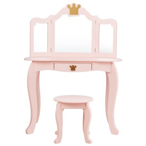 Infans Kids Makeup Dressing Table Chair Set Princess Vanity & Tri-folding Mirror Pink - 1 of 4