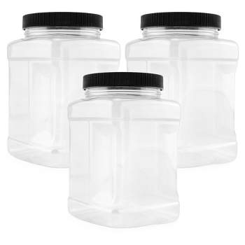 Cornucopia Brands 48oz Square Plastic Jars 3pk; Clear Rectangular 6-Cup Canisters w/ Black Lids, Easy-Grip Side
