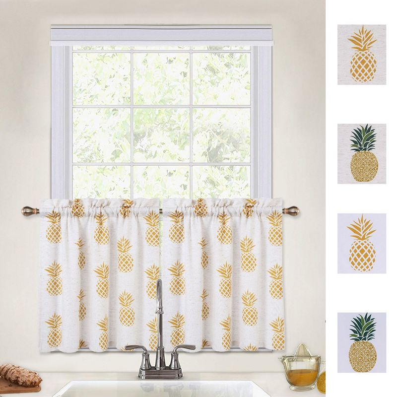Whizmax Pineapple Print Linen Blend Kitchen Tier Curtains for Bathroom Small Half Window Cafe, 1 of 8