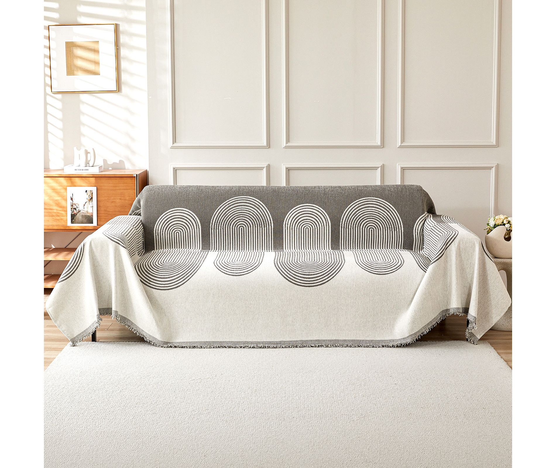 Bekrvio Pet-Firendly Couch Covers Boho Reversible Chenille Washable Sectional Sofa Slipcover Cat Scratch Proof Couch Protector, 87'' x 91" Grey