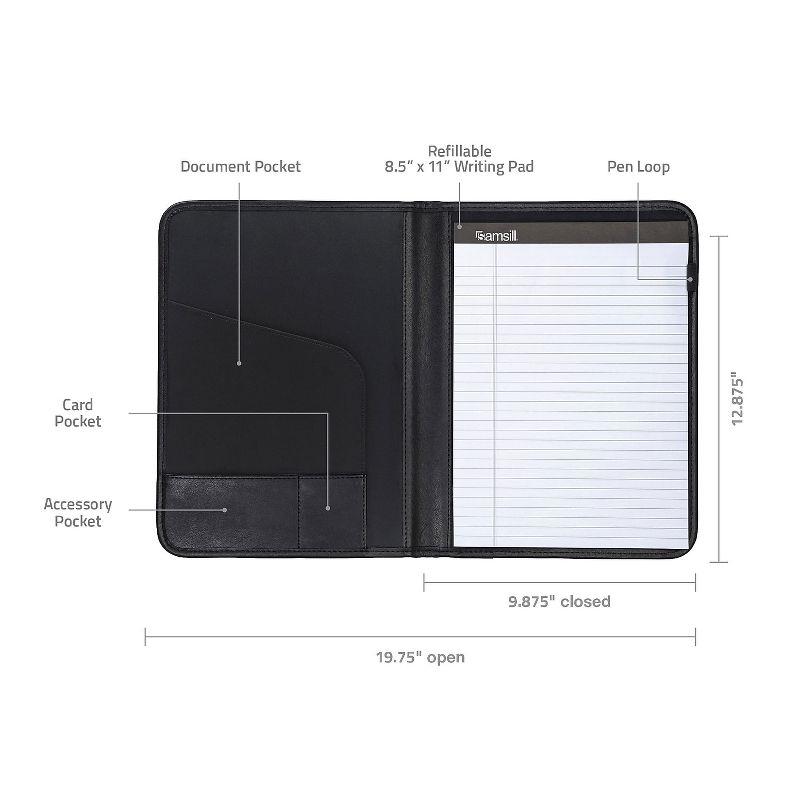 Samsill Professional Padfolio Storage Pockets/Card Slots Writing Pad Black 70810, 3 of 6