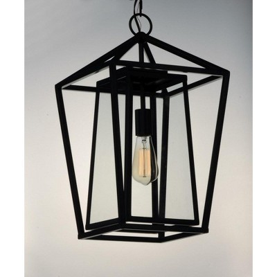 Elegant Artisan 12" Black Steel Outdoor Hanging Lantern with Clear Glass