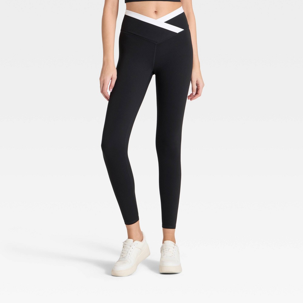 Women's High-Rise Crossover Waistband 7/8 Leggings - JoyLab™ Black/White XXL
