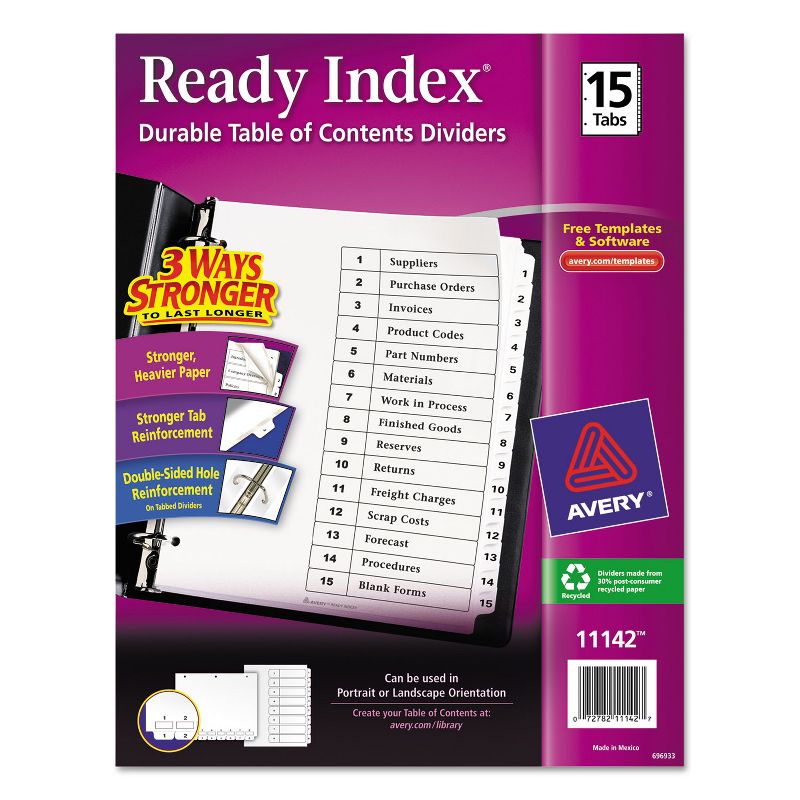 Avery Ready Index Customizable Table of Contents Black & White Dividers 15-Tab Ltr 11142, 1 of 9