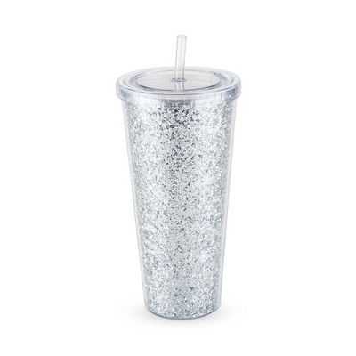 Blush Glam Silver Double Walled Glitter 24oz Tumbler | Reusable, Leak ...