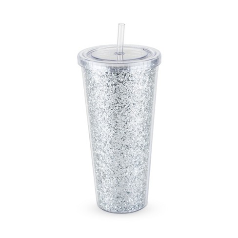 24 oz Cups with Lids and Straws Plastic Glitter Tumbler Iced Coffee Cup  Reusable