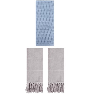 REGALWOVEN 3 Packs Cotton Soft Absorbent Tassels and Waffle Decorative Hand Towel